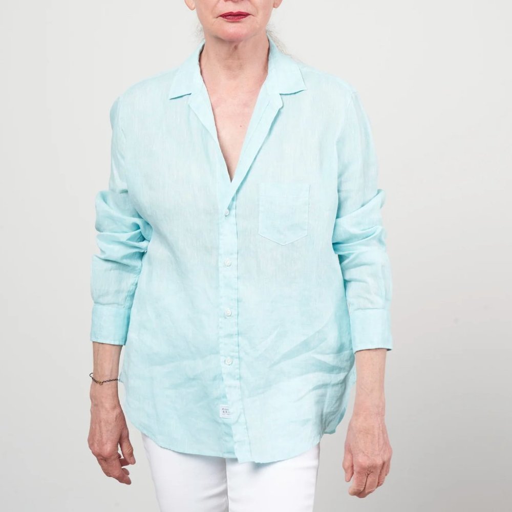 Frank & Eileen Shirley Tailored Button-Up Shirt Classic Linen Size: L Seafoam